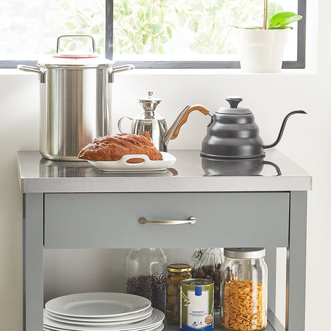 SoBuy FKW22-HG – Kompakti Rullattava Keittiövaunu Ruostumattomalla Työtasolla, Harmaa 60×92×44 cm