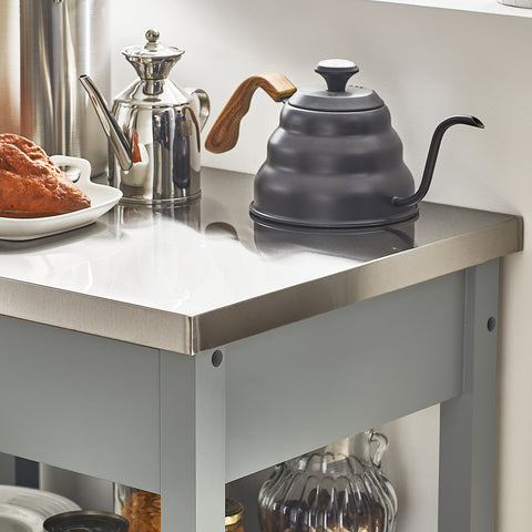 SoBuy FKW22-HG – Kompakti Rullattava Keittiövaunu Ruostumattomalla Työtasolla, Harmaa 60×92×44 cm