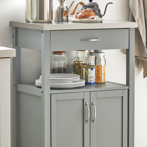 SoBuy FKW22-HG – Kompakti Rullattava Keittiövaunu Ruostumattomalla Työtasolla, Harmaa 60×92×44 cm