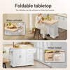SoBuy FKW41-II-WN keittiösaareke säilytystilalla ja ulosvedettävällä työtasolla – keittiövaunu pyörillä, valkoinen, 130 × 91 × (46–71) cm