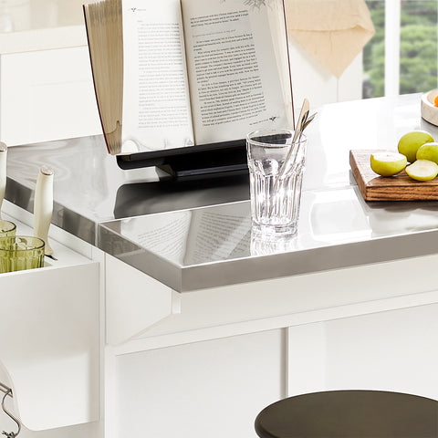 SoBuy FKW41-ST Keittiösaareke Pyörillä – Laajennettava Työtaso, 2 Laatikoa & Säädettävät Hyllyt | Liikuteltava Tarjoiluvaunu Keittiöön ja Ruokailutilaan (130 × 46/71 × 91 cm)