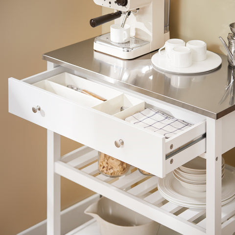 SoBuy Keukentrolley pyörillä, keittiösaari ruostumattomasta teräksestä, laatikot ja avohyllyt, tarjoiluvaunu ja säilytyskaluste keittiöön, olohuoneeseen, puutarhaan, 81x90x45cm FKW47-II-W