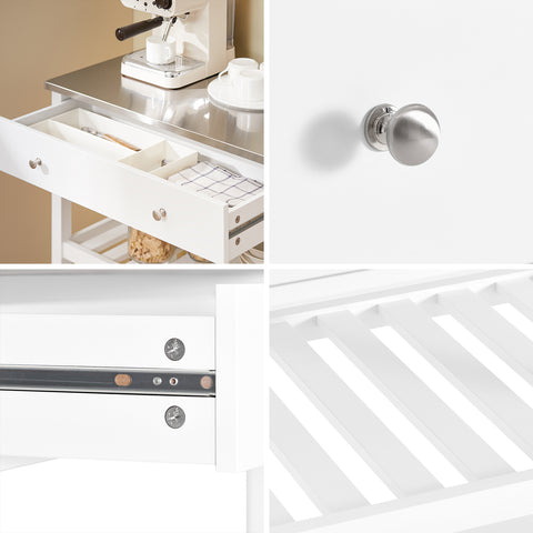 SoBuy Keukentrolley pyörillä, keittiösaari ruostumattomasta teräksestä, laatikot ja avohyllyt, tarjoiluvaunu ja säilytyskaluste keittiöön, olohuoneeseen, puutarhaan, 81x90x45cm FKW47-II-W