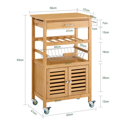 SoBuy Keittiökaappi Pyörillä bambupuuta Beige FKW53-N