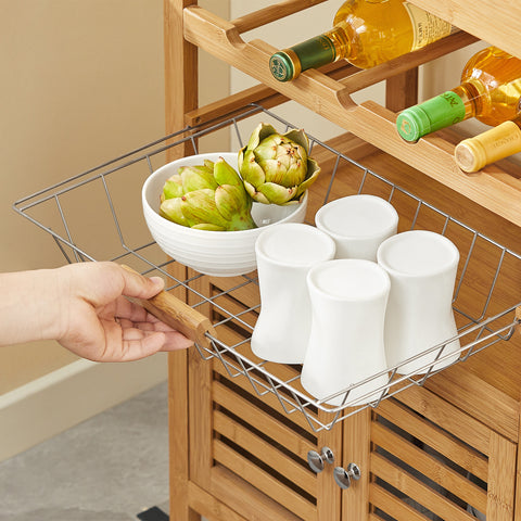 SoBuy Keittiökaappi Pyörillä bambupuuta Beige FKW53-N