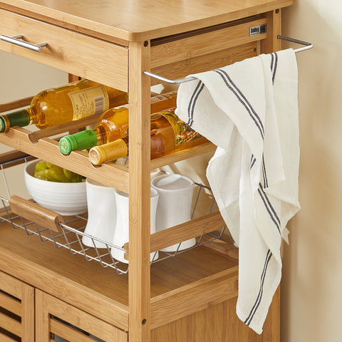 SoBuy Keittiökaappi Pyörillä bambupuuta Beige FKW53-N