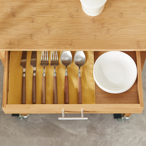 SoBuy Keittiökaappi Pyörillä bambupuuta Beige FKW53-N