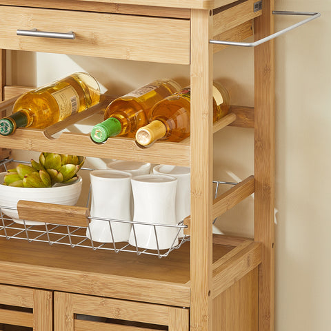 SoBuy Keittiökaappi Pyörillä bambupuuta Beige FKW53-N