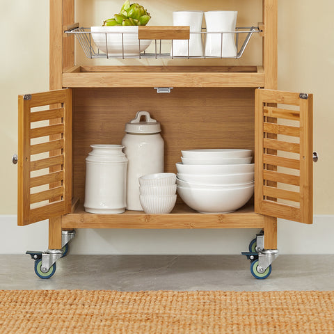 SoBuy Keittiökaappi Pyörillä bambupuuta Beige FKW53-N