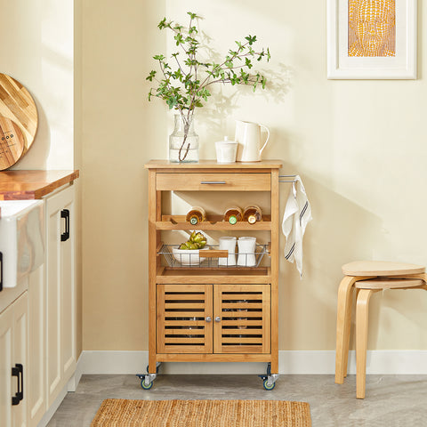 SoBuy Keittiökaappi Pyörillä bambupuuta Beige FKW53-N