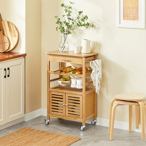 SoBuy Keittiökaappi Pyörillä bambupuuta Beige FKW53-N