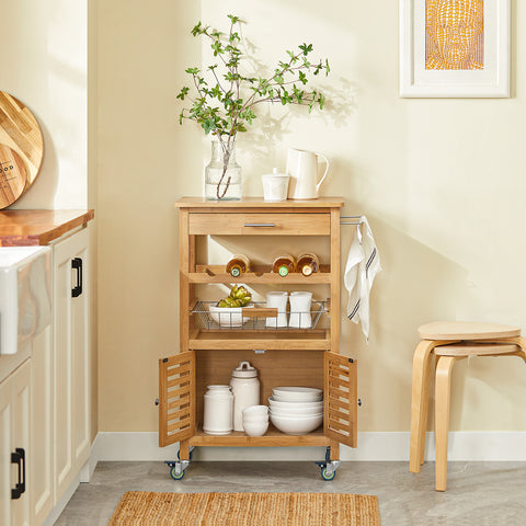 SoBuy Keittiökaappi Pyörillä bambupuuta Beige FKW53-N