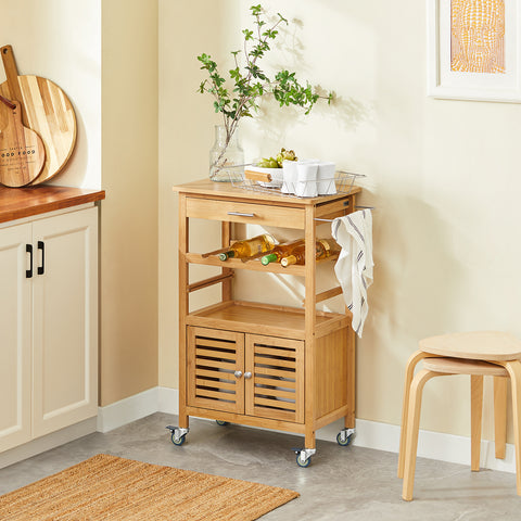 SoBuy Keittiökaappi Pyörillä bambupuuta Beige FKW53-N