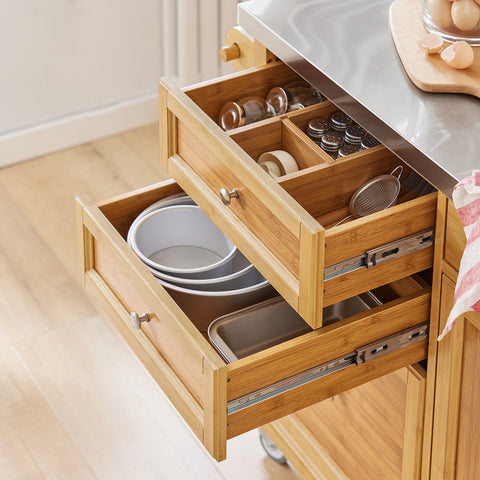 SoBuy FKW70-N Rullallinen Keittiösaareke Inox-työtasolla ja 4 Laatikoilla, Liikkuva Keittiökaluste, 115x46x92 cm