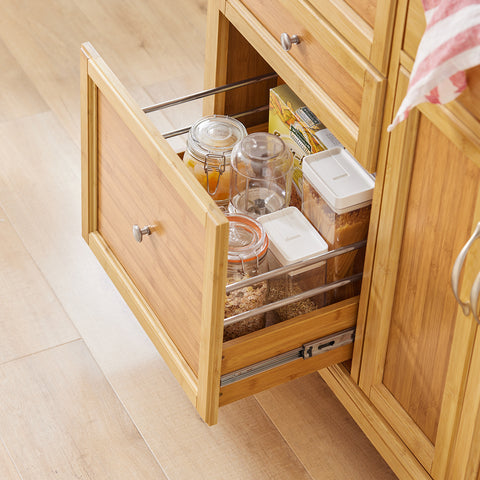 SoBuy FKW70-N Rullallinen Keittiösaareke Inox-työtasolla ja 4 Laatikoilla, Liikkuva Keittiökaluste, 115x46x92 cm