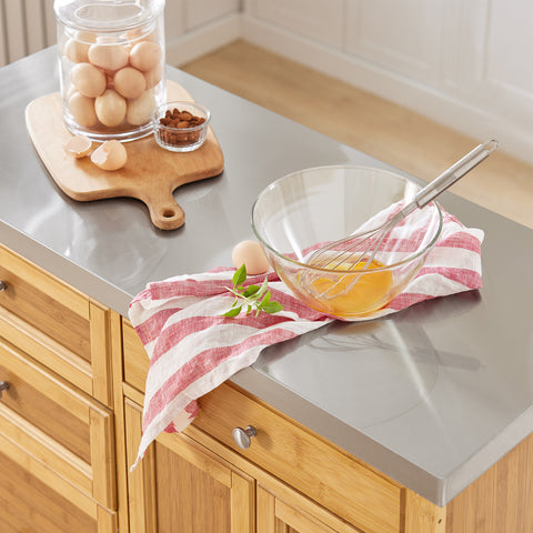 SoBuy FKW70-N Rullallinen Keittiösaareke Inox-työtasolla ja 4 Laatikoilla, Liikkuva Keittiökaluste, 115x46x92 cm