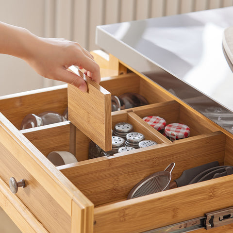 SoBuy FKW70-N Rullallinen Keittiösaareke Inox-työtasolla ja 4 Laatikoilla, Liikkuva Keittiökaluste, 115x46x92 cm