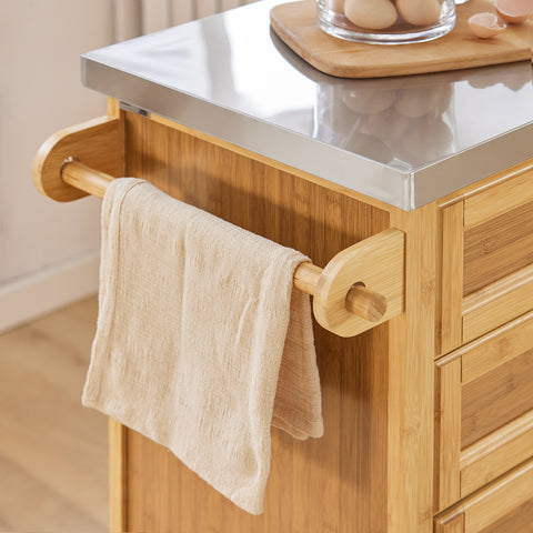 SoBuy FKW70-N Rullallinen Keittiösaareke Inox-työtasolla ja 4 Laatikoilla, Liikkuva Keittiökaluste, 115x46x92 cm