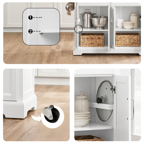 SoBuy FKW71-II-WN Keittiövaunu pyörillä, keskeinen keittiösaareke jatkettavalla työtasolla, liikkuva tarjoiluvaunu keittiöön tai ruokasaliin, valkoinen säilytyskaluste 115x46/71x92 cm