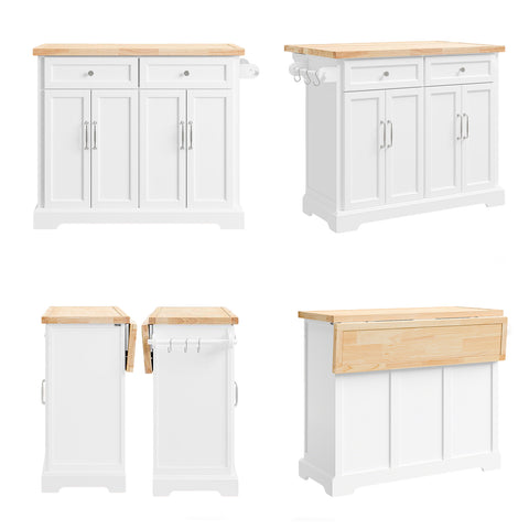 SoBuy FKW71-II-WN Keittiövaunu pyörillä, keskeinen keittiösaareke jatkettavalla työtasolla, liikkuva tarjoiluvaunu keittiöön tai ruokasaliin, valkoinen säilytyskaluste 115x46/71x92 cm