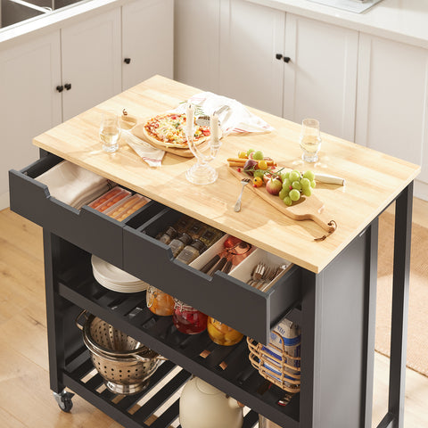 SoBuy FKW74-SCH – Monikäyttöinen Keittiövaunu Pyörillä, 100×60×94 cm, Musta