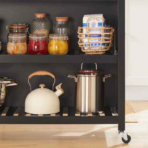 SoBuy FKW74-SCH – Monikäyttöinen Keittiövaunu Pyörillä, 100×60×94 cm, Musta