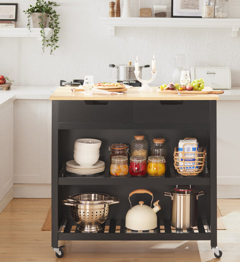 SoBuy FKW74-SCH – Monikäyttöinen Keittiövaunu Pyörillä, 100×60×94 cm, Musta