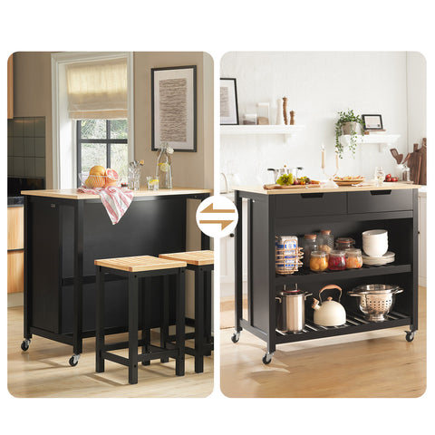 SoBuy FKW74-SCH – Monikäyttöinen Keittiövaunu Pyörillä, 100×60×94 cm, Musta