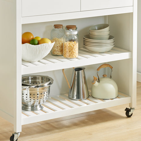 SoBuy FKW74-WN Pyörällinen Keittiösaareke – Keittiökaluste, Pieni Säilytyskaluste, Mikroaaltouunin Taso, Työtaso Keittiöön, 100x60x94 cm, Valkoinen