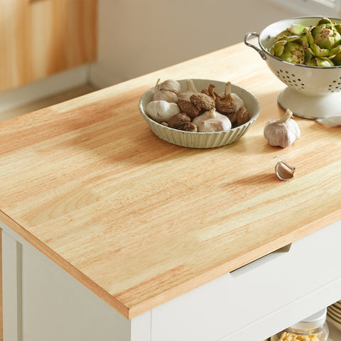 SoBuy FKW74-WN Pyörällinen Keittiösaareke – Keittiökaluste, Pieni Säilytyskaluste, Mikroaaltouunin Taso, Työtaso Keittiöön, 100x60x94 cm, Valkoinen