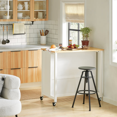 SoBuy FKW74-WN Pyörällinen Keittiösaareke – Keittiökaluste, Pieni Säilytyskaluste, Mikroaaltouunin Taso, Työtaso Keittiöön, 100x60x94 cm, Valkoinen