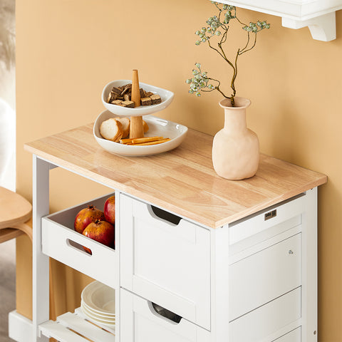 SoBuy FKW79-W Keittiösaareke Rullat ja Säilytys, 3 Laatikkoa ja 1 Irrotettava Hylly, Valkoinen, L68xP38xH85cm