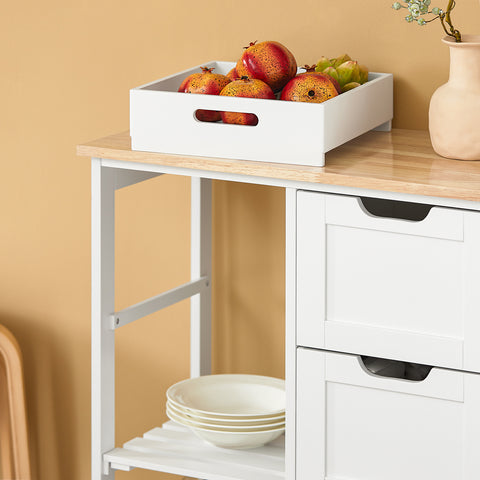 SoBuy FKW79-W Keittiösaareke Rullat ja Säilytys, 3 Laatikkoa ja 1 Irrotettava Hylly, Valkoinen, L68xP38xH85cm