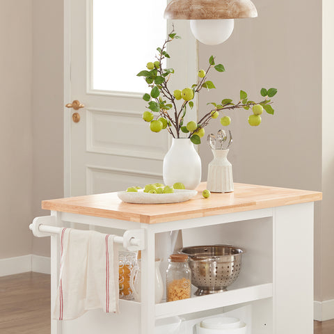 SoBuy FKW97-WN – Liikuteltava Keittiösaareke 108×60×90 cm | Monitoiminen Säilytysvaunu ja Työtaso