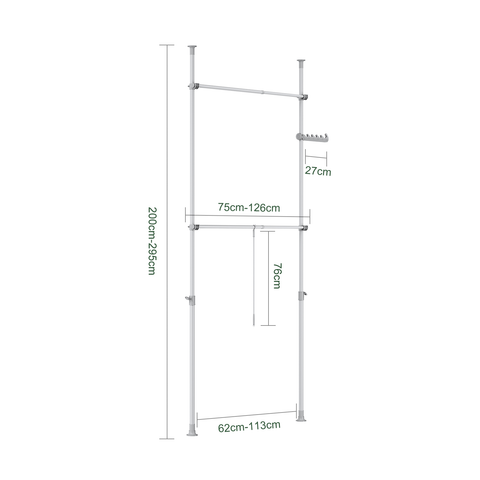 SoBuy FRG109-II-HG Teleskooppinen Vaatekaari – Säädettävä ja Vahva Avoin Vaateteline, 2 Ripustustangolla, Makuuhuoneeseen ja Walk-in -vaatehuoneeseen, Harmaa