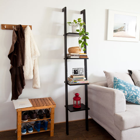 SoBuy kapea Kirjahylly Kulmahylly Korkea hylly ja vitriinit 4 hyllyä musta FRG15-SCH