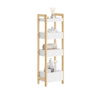 SoBuy FRG226-H-WN Kapea WC-hylly 28 cm – 4 säilytyslokeroa, bamburunko, kaatumissuoja, luonnonpuu ja valkoinen, korkeus 90 cm