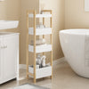 SoBuy FRG226-H-WN Kapea WC-hylly 28 cm – 4 säilytyslokeroa, bamburunko, kaatumissuoja, luonnonpuu ja valkoinen, korkeus 90 cm