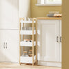 SoBuy FRG226-H-WN Kapea WC-hylly 28 cm – 4 säilytyslokeroa, bamburunko, kaatumissuoja, luonnonpuu ja valkoinen, korkeus 90 cm