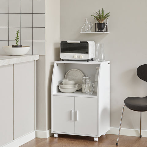 SoBuy FRG241-W – Kompakti Keittiövaunu Pyörillä | Säädettävä Hylly, Ovet & Monipuolinen Säilytys – Valkoinen