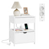 SoBuy FRG258-II-E-W Yöpöytä 4-in-1-latausasemalla, 2 laatikolla ja avohyllyllä – Valkoinen, 45 × 38 × 55,5 cm