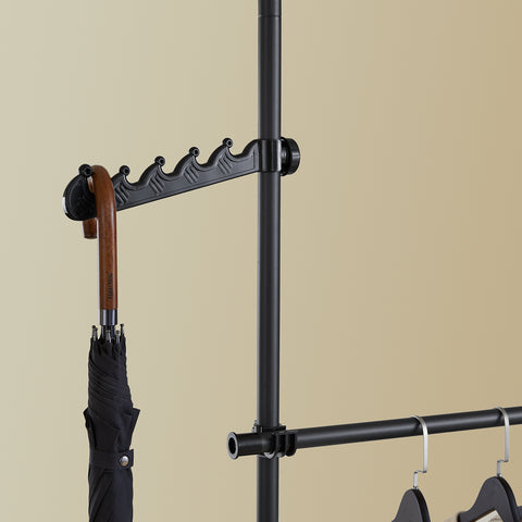 SoBuy FRG34-II-SCH – Säädettävä avoin vaateteline hyllyillä ja koukuilla, musta, Vahva teleskooppinen vaateräkki