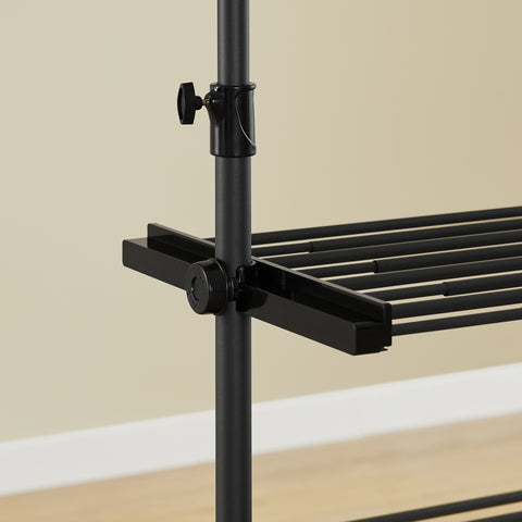 SoBuy FRG34-II-SCH – Säädettävä avoin vaateteline hyllyillä ja koukuilla, musta, Vahva teleskooppinen vaateräkki