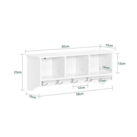 SoBuy Seinähylly 4 Koukkua puukuitulevyä Valkoinen FRG48-W