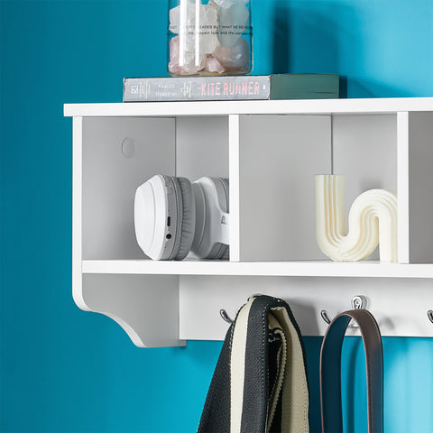 SoBuy Seinähylly 4 Koukkua puukuitulevyä Valkoinen FRG48-W