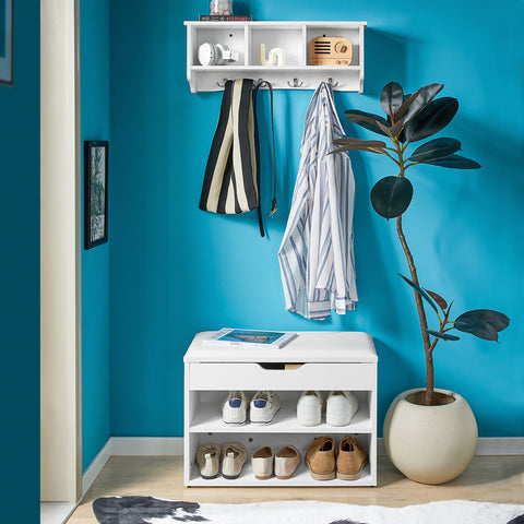 SoBuy Seinähylly 4 Koukkua puukuitulevyä Valkoinen FRG48-W