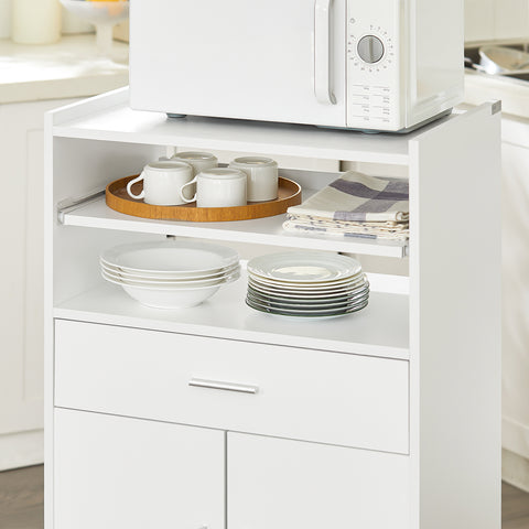 SoBuy FSB09-W – Laajennettava Keittiövaunu Pyörillä | Mikroaaltouunihylly ja Säilytyskaappi, Valkoinen 92×59×40 cm