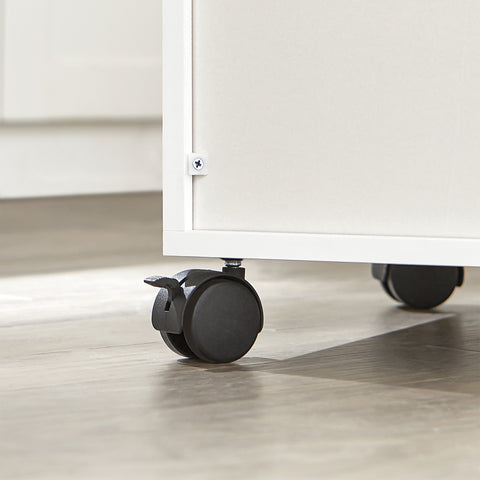 SoBuy FSB09-W – Laajennettava Keittiövaunu Pyörillä | Mikroaaltouunihylly ja Säilytyskaappi, Valkoinen 92×59×40 cm