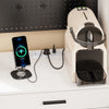 SoBuy FSB98-E-WG Keittiön Säilytyskaappi 170 cm Pistorasioilla – 2 Pistorasiaa + 2 USB-porttia, LED-valo, Mikroaaltouunihylly, Valkoinen ja Puukuvio