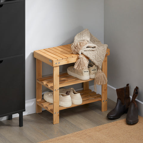 SoBuy Puinen Penkki bambupuuta Luonnollinen FSR02-K-N